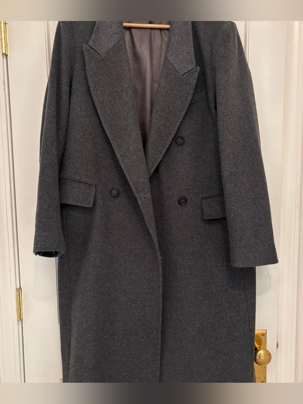 Quince Double Breasted Grey Wool Blend Coat
